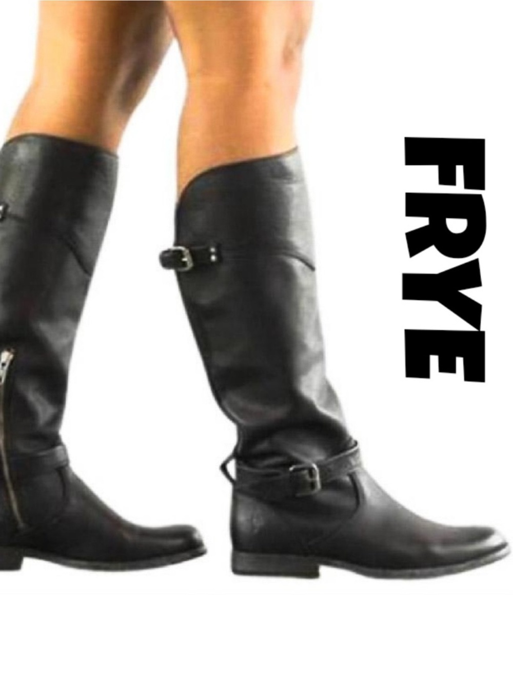 Frye Phillip Tall Riding Boot Black Leather Back Zipper Size 7